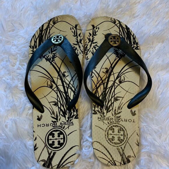 Tory Burch Shoes - Tory Burch Thong Flip Flops with Gold Logo Sz 6M